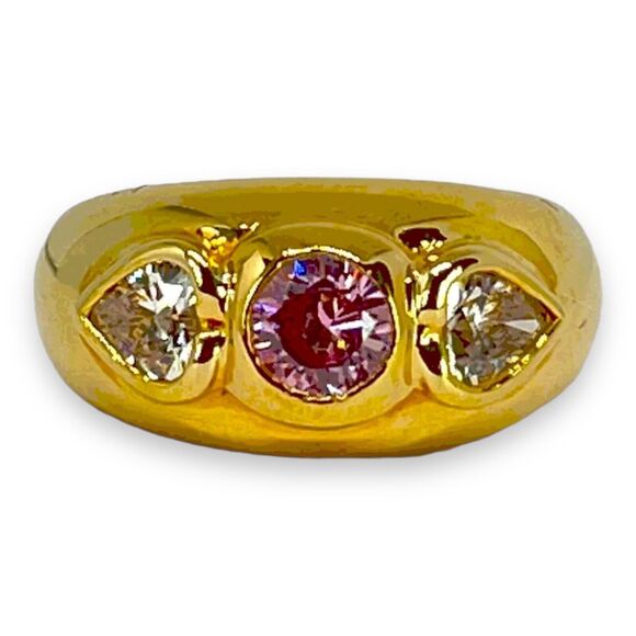 Vintage Ring Size 8 Pink & Heart Cubic Zirconia 14K Gold Plate Mid-Century 14K - Picture 5 of 11